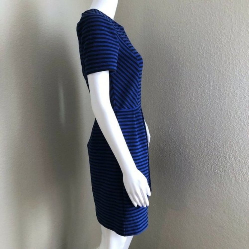 Madewell Women's Gallerist Ponte Dress Size 4 Black Blue Stripe Short Sleeve - Picture 7 of 8